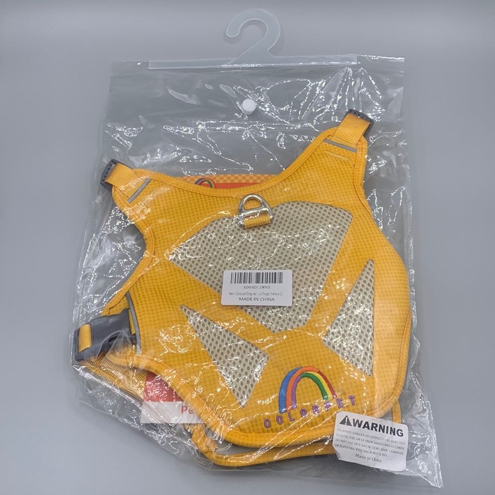 NWT Yellow Colorpet Adjustable Dog Harness Gray Buckles Reflective Trim Size L